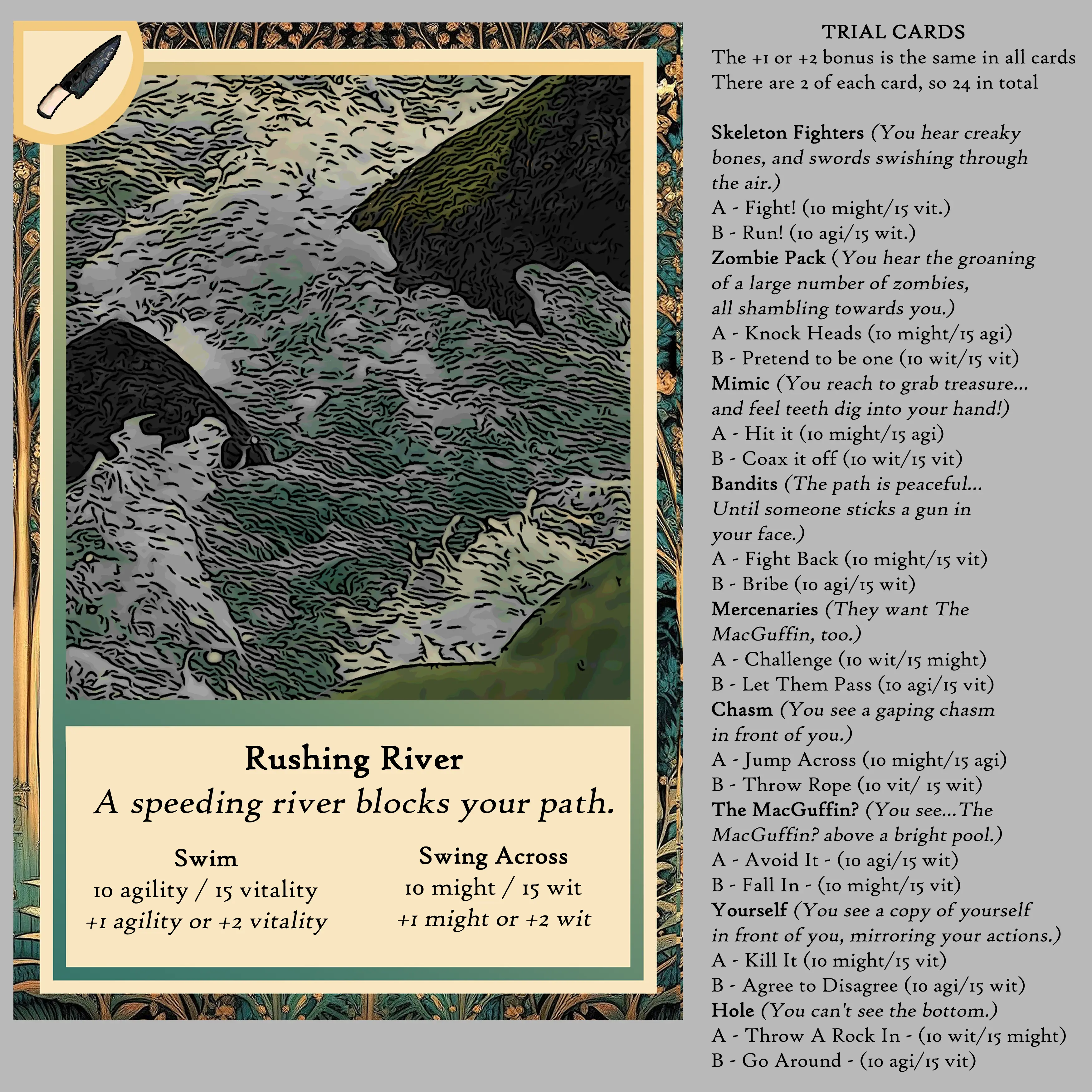 Trial card design for MacGuffin Mayhem.